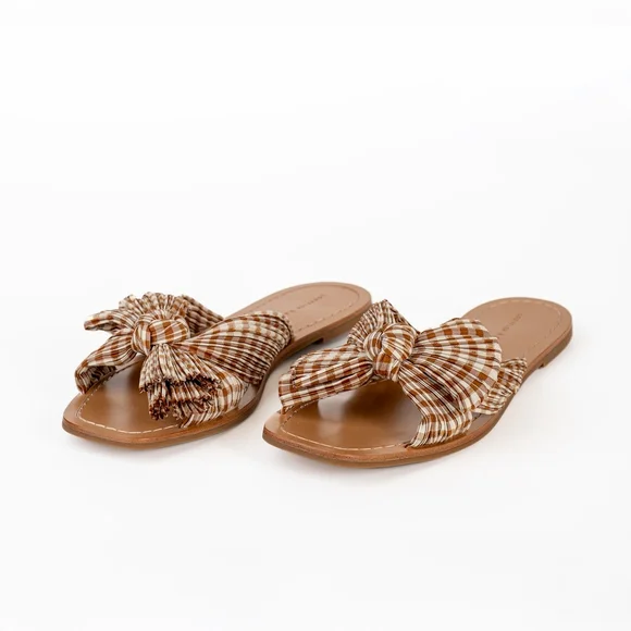 NIB Loeffler Randall Rima Women's Bow Slide Sandals Brown Gingham - Size US 9.5 - Picture 7 of 13